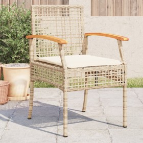 Sillas de jardín con cojín 4 uds ratán PE beige y madera acacia de , Sillas de jardín - Ref: Foro24-366253, Precio: 216,21 €,...