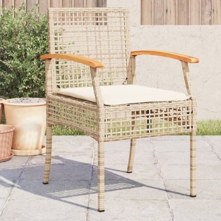 Sillas de jardín con cojín 4 uds ratán PE beige y madera acacia de , Sillas de jardín - Ref: Foro24-366253, Precio: 216,21 €,...
