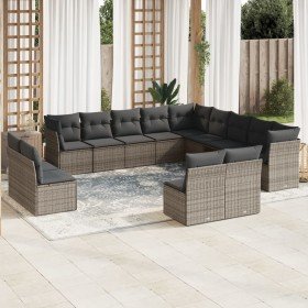 Set sofás de jardín con cojines 13 piezas ratán sintético gris en Conjuntos de jardín | Comprar online en Foru.es