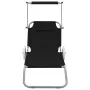 Folding sun lounger with awning and black steel wheels by , Loungers - Ref: Foro24-44323, Price: 65,78 €, Discount: %