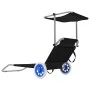 Tumbona plegable con toldo y ruedas acero negra de , Tumbonas - Ref: Foro24-44323, Precio: 65,78 €, Descuento: %