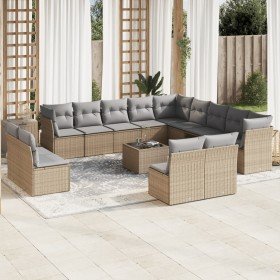 Set sofás de jardín 14 pzas con cojines ratán sintético beige en Conjuntos de jardín | Comprar online en Foru.es