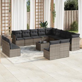 Set de sofás de jardín 14 pzas con cojines ratán sintético gris en Conjuntos de jardín | Comprar online en Foru.es