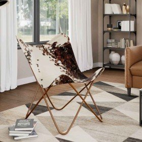 Silla mariposa de cuero auténtico marrón y blanco en Sillones | Comprar online en Foru.es