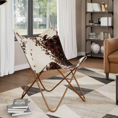 Silla mariposa de cuero auténtico marrón y blanco en Sillones | Comprar online en Foru.es