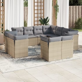 Set de sofás de jardín 11pzas con cojines ratán sintético beige en Conjuntos de jardín | Comprar online en Foru.es