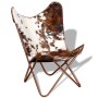 Silla mariposa de cuero auténtico marrón y blanco en Sillones | Comprar online en Foru.es