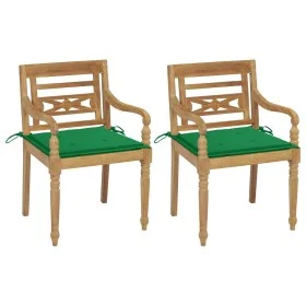Sillas Batavia 2 uds teca maciza con cojines verde de , Sillas de jardín - Ref: Foro24-3062132, Precio: 246,63 €, Descuento: %