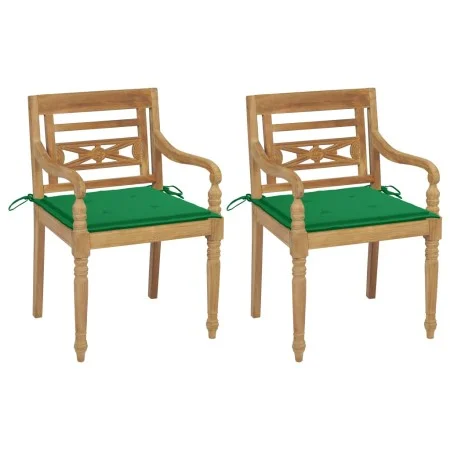 Sillas Batavia 2 uds teca maciza con cojines verde de , Sillas de jardín - Ref: Foro24-3062132, Precio: 246,63 €, Descuento: %