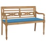 Banco Batavia madera maciza de teca con cojín azul 120 cm de , Bancos de jardín - Ref: Foro24-3062158, Precio: 221,20 €, Desc...