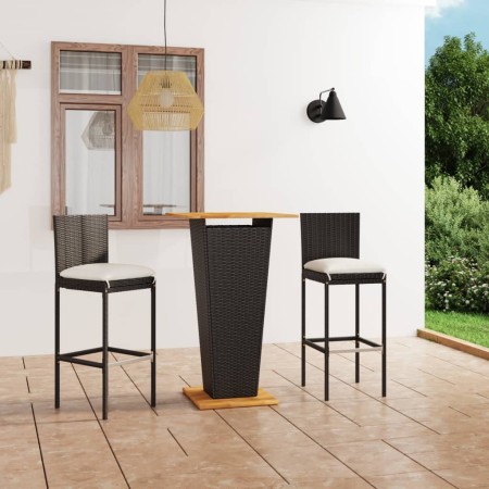 Set de muebles de bar jardín 3 piezas y cojines ratán PE negro de , Conjuntos de jardín - Ref: Foro24-3064856, Precio: 295,76...