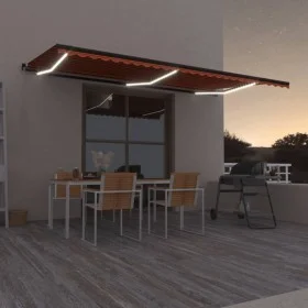 Toldo retráctil manual con luz LED naranja y marrón 600x350 cm de , Toldos - Ref: Foro24-3069245, Precio: 763,38 €, Descuento: %