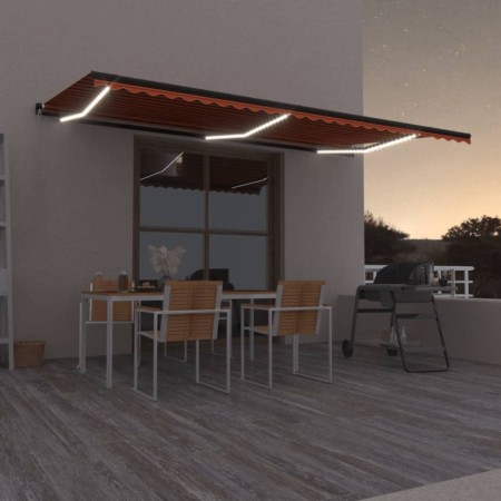 Toldo retráctil manual con luz LED naranja y marrón 600x350 cm de , Toldos - Ref: Foro24-3069245, Precio: 606,26 €, Descuento: %
