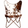 Silla mariposa de cuero auténtico marrón y blanco en Sillones | Comprar online en Foru.es