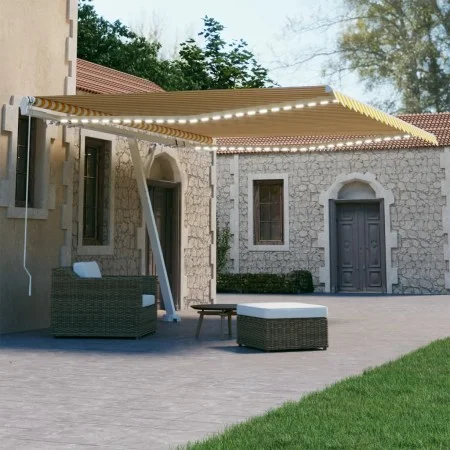 Toldo retráctil manual con LED amarillo y blanco 400x300 cm de , Toldos - Ref: Foro24-3069543, Precio: 489,30 €, Descuento: %