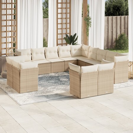 Set sofás de jardín con cojines 13 pzas ratán sintético beige en Conjuntos de jardín | Comprar online en Foru.es
