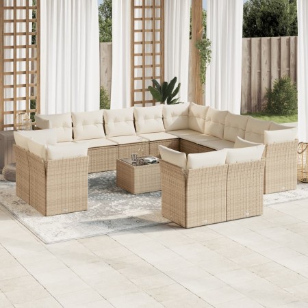 Set sofás de jardín 14 pzas con cojines ratán sintético beige en Conjuntos de jardín | Comprar online en Foru.es