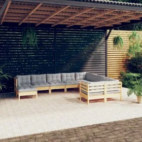 Juego de muebles de jardín 10 pzas y cojines madera de pino de , Conjuntos de jardín - Ref: Foro24-3097030, Precio: 774,52 €,...