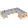 Juego de muebles de jardín 10 pzas y cojines madera de pino de , Conjuntos de jardín - Ref: Foro24-3097030, Precio: 788,28 €,...