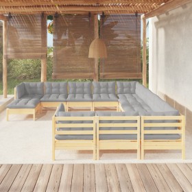 Muebles de jardín 12 pzas y cojines madera de pino gris de , Conjuntos de jardín - Ref: Foro24-3097066, Precio: 905,16 €, Des...