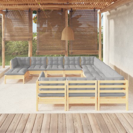 Muebles de jardín 12 pzas y cojines madera de pino gris de , Conjuntos de jardín - Ref: Foro24-3097066, Precio: 905,16 €, Des...