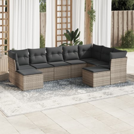 Set de muebles de jardín 9 pzas y cojines ratán sintético gris en Conjuntos de jardín | Comprar online en Foru.es