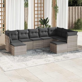 Set muebles jardín 9 pzas y cojines ratán sintético gris claro en Conjuntos de jardín | Comprar online en Foru.es