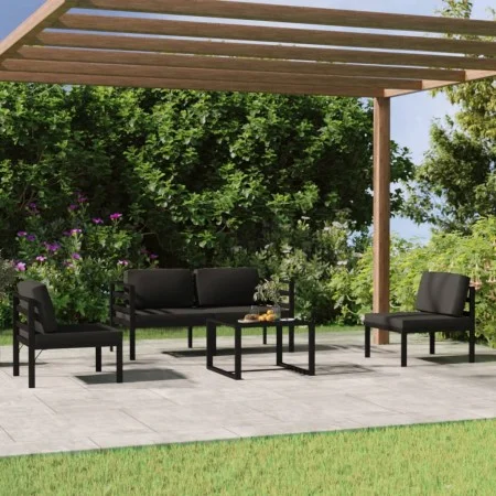 Set muebles de jardín 5 pzas y cojines aluminio gris antracita de , Conjuntos de jardín - Ref: Foro24-3107788, Precio: 591,02...