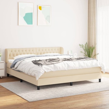 Cama box spring con colchón tela color crema 180x200 cm de , Camas y somieres - Ref: Foro24-3126506, Precio: 596,94 €, Descue...