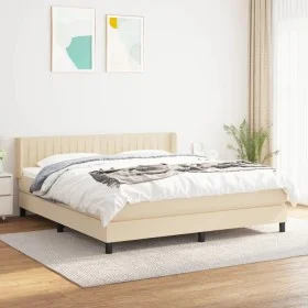Cama box spring con colchón tela color crema 180x200 cm de , Camas y somieres - Ref: Foro24-3129894, Precio: 551,58 €, Descue...