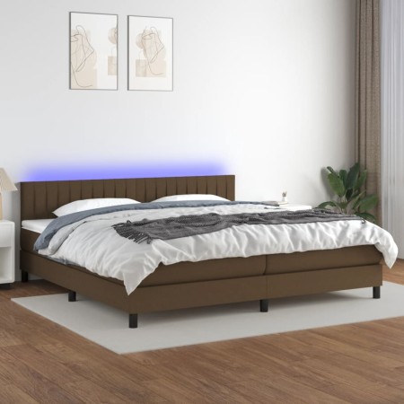 Cama box spring colchón luces LED tela marrón oscuro 200x200 cm de , Camas y somieres - Ref: Foro24-3133344, Precio: 592,79 €...