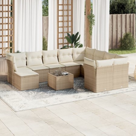 Set de sofás de jardín 11pzas con cojines ratán sintético beige en Conjuntos de jardín | Comprar online en Foru.es