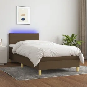 Cama box spring con colchón LED tela marrón oscuro 80x200 cm de , Camas y somieres - Ref: Foro24-3133752, Precio: 279,95 €, D...