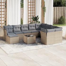 Set de sofás de jardín 11pzas con cojines ratán sintético beige en Conjuntos de jardín | Comprar online en Foru.es