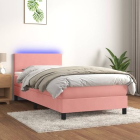 Cama box spring colchón y LED terciopelo rosa 100x200 cm de , Camas y somieres - Ref: Foro24-3134272, Precio: 298,53 €, Descu...