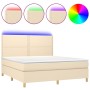 Cama box spring colchón y luces LED tela crema 180x200 cm de , Camas y somieres - Ref: Foro24-3135378, Precio: 627,35 €, Desc...