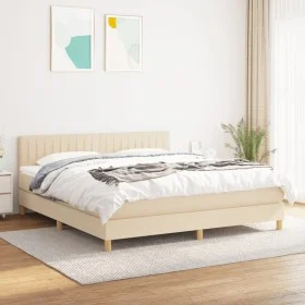 Cama box spring con colchón tela color crema 180x200 cm de , Camas y somieres - Ref: Foro24-3140798, Precio: 562,47 €, Descue...