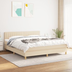 Cama box spring con colchón tela color crema 180x200 cm de , Camas y somieres - Ref: Foro24-3140798, Precio: 577,32 €, Descue...
