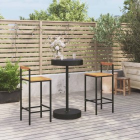 Mesa bar y taburetes jardín 3 pzas madera acacia ratán PE negro de , Conjuntos de jardín - Ref: Foro24-3187718, Precio: 183,0...