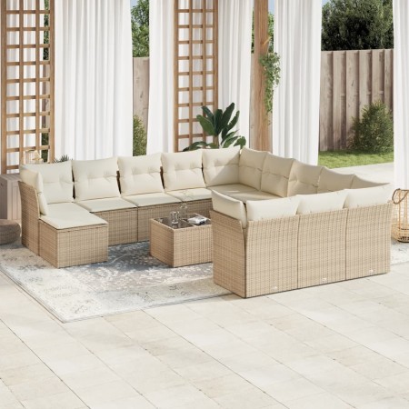 Set sofás de jardín con cojines 13 pzas ratán sintético beige en Conjuntos de jardín | Comprar online en Foru.es