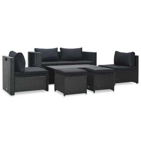 Set muebles de jardín 6 piezas y cojines ratán sintético negro de vidaXL, Conjuntos de jardín - Ref: Foro24-47809, Precio: 44...