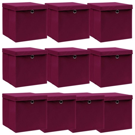 Caja de almacenaje con tapa 10 uds tela rojo oscuro 32x32x32 cm de , Cestas para almacenaje - Ref: Foro24-288344, Precio: 67,...
