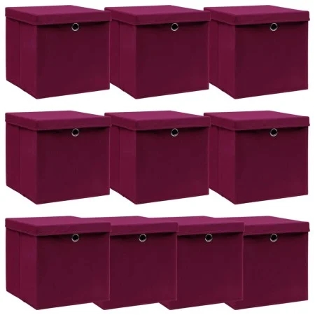 Caja de almacenaje con tapa 10 uds tela rojo oscuro 32x32x32 cm de , Cestas para almacenaje - Ref: Foro24-288344, Precio: 66,...
