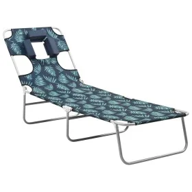 Tumbona plegable con cojín de cabeza acero estampado de hojas de , Tumbonas - Ref: Foro24-310334, Precio: 64,92 €, Descuento: %