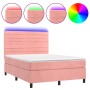 Cama box spring colchón y LED terciopelo rosa 140x200 cm de vidaXL, Camas y somieres - Ref: Foro24-3136190, Precio: 464,36 €,...