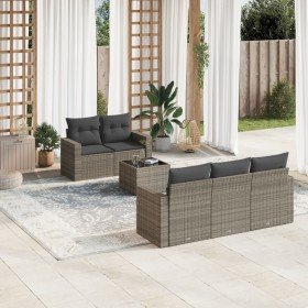 Set de muebles de jardín 6 pzas y cojines ratán sintético gris en Conjuntos de jardín | Comprar online en Foru.es