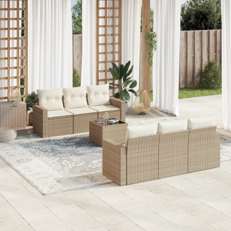 Set sofás de jardín 7 piezas y cojines ratán sintético beige en Conjuntos de jardín | Comprar online en Foru.es