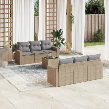 Set sofás de jardín 7 piezas y cojines ratán sintético beige en Conjuntos de jardín | Comprar online en Foru.es