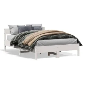 Bettgestell mit Kopfteil aus weißem Kiefernholz, 160 x 200 cm von , Betten und Lattenroste - Ref: Foro24-842743, Preis: 128,8...