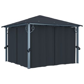 Cenador con cortina gris antracita aluminio 300x300 cm de vidaXL, Carpas y cenadores - Ref: Foro24-48043, Precio: 474,94 €, D...